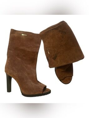 DKNY Brown Suede Peep-Toe High-Heel Boots